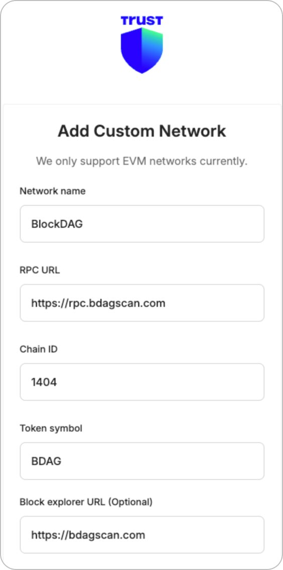 Step 5 - Enter BlockDAG network details